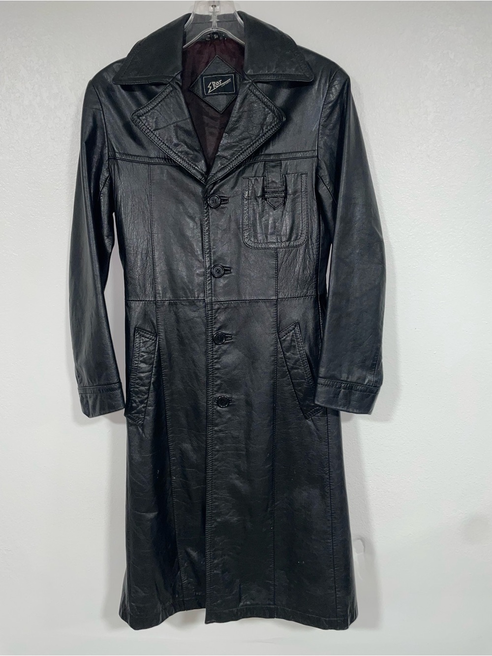 Vintage EROS Black Leather Trench Jacket